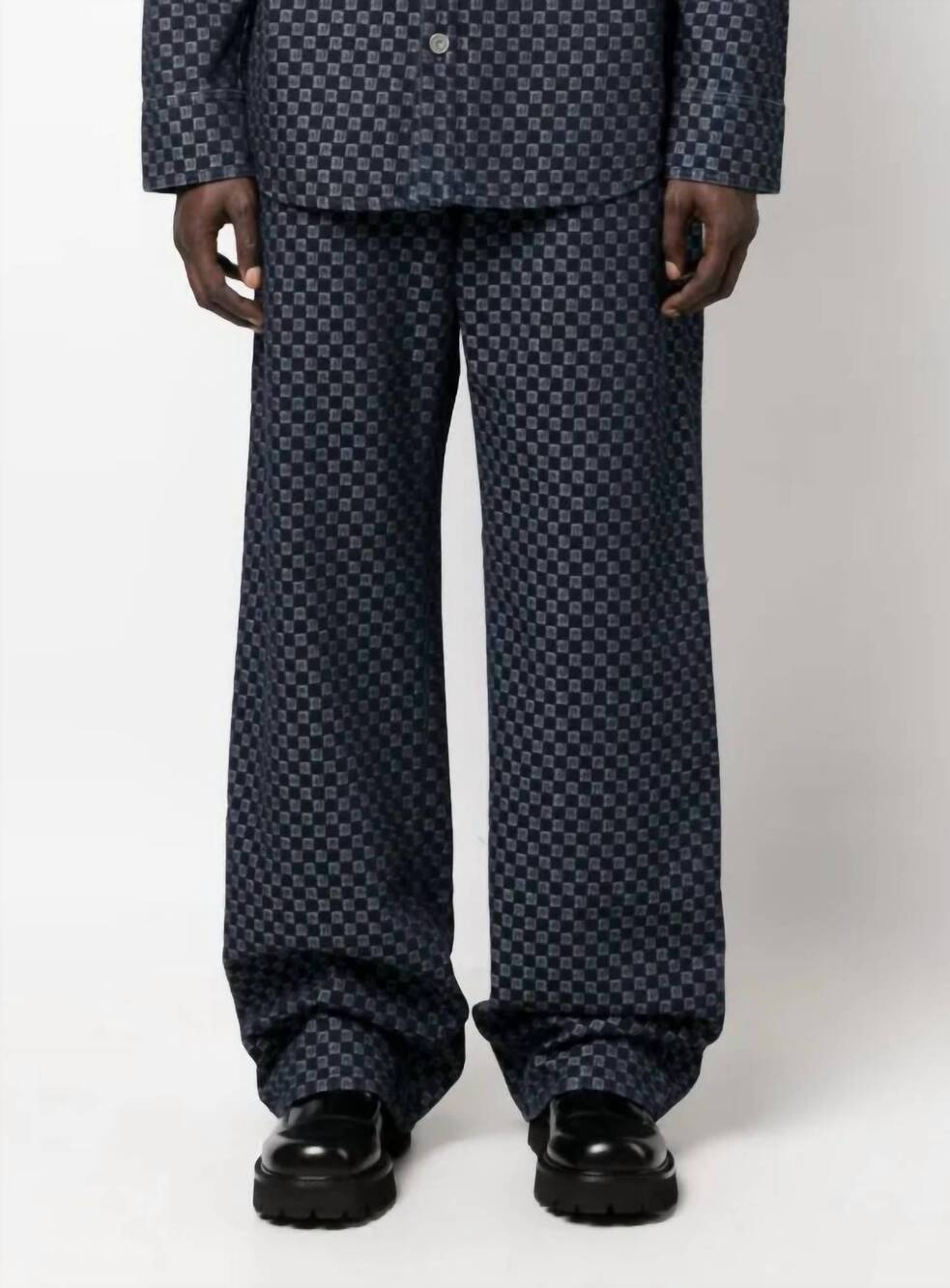 NEW BALMAIN mini monogram jacquard loose denim pants in blue